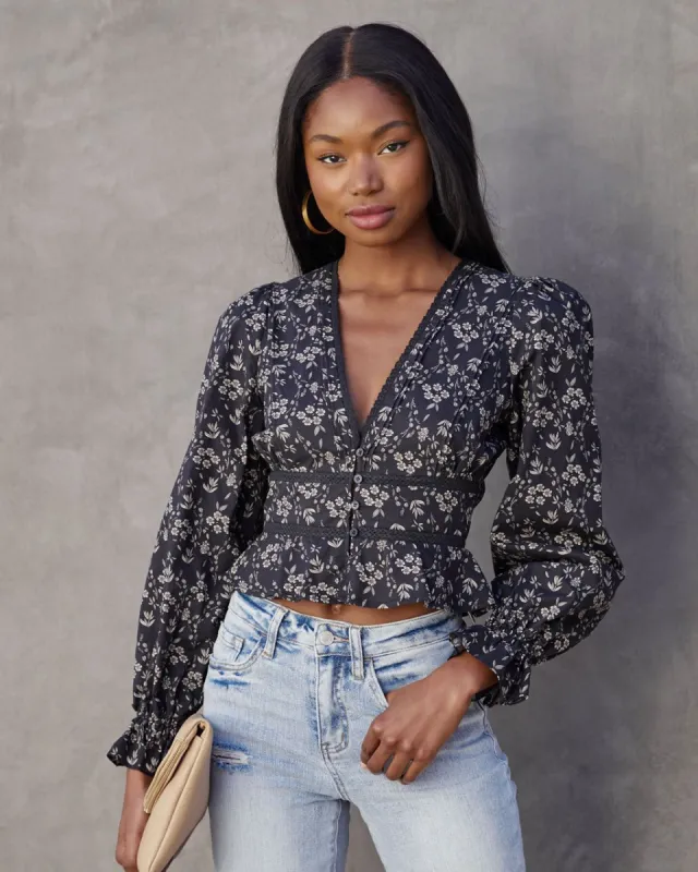 Irvine Floral Cotton Blend Crochet Trim Top sold by Vici
