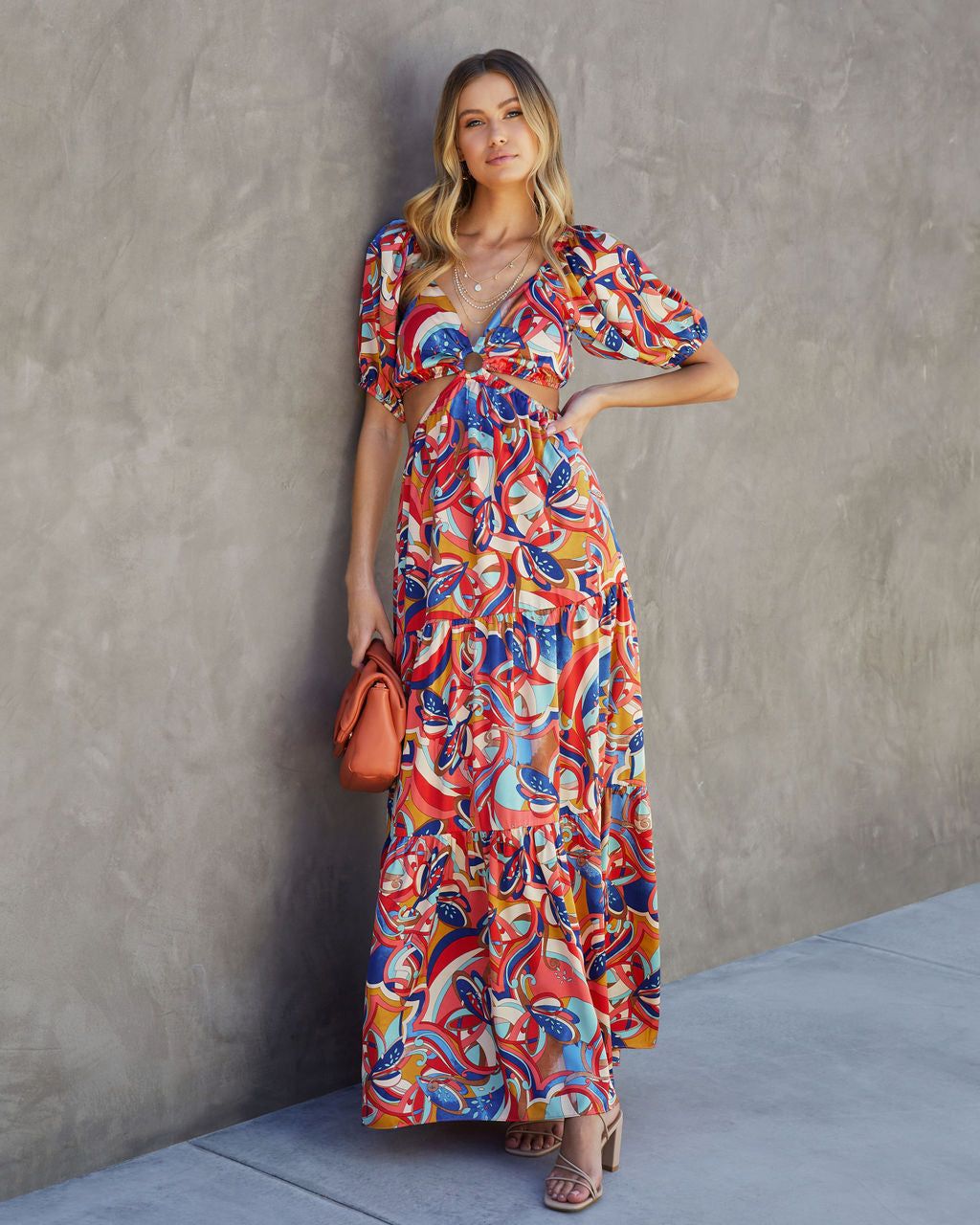 Roma Satin Printed Side Cutout Maxi Dress - FINAL SALE sold by Vici product image thumbnail 6