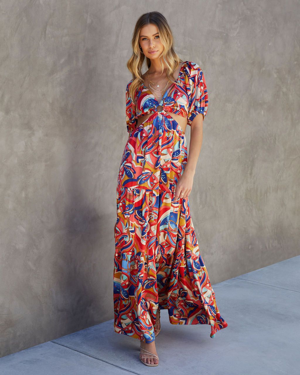Roma Satin Printed Side Cutout Maxi Dress - FINAL SALE sold by Vici product image thumbnail 4