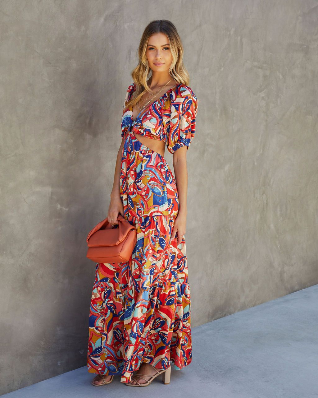 Roma Satin Printed Side Cutout Maxi Dress - FINAL SALE sold by Vici product image thumbnail 7