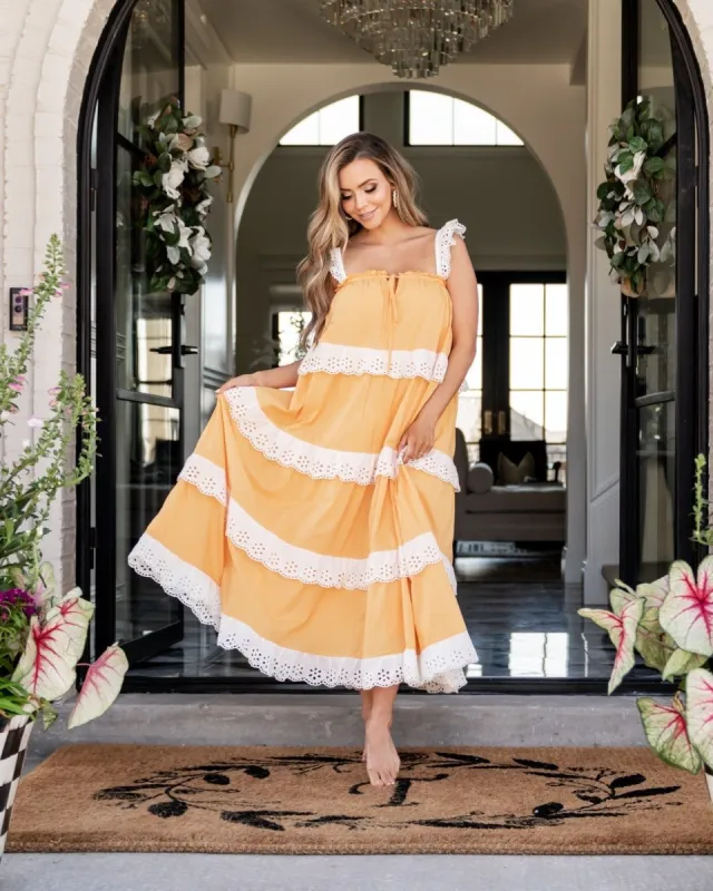 Jade Cotton Eyelet Tiered Maxi Dress - Tangerine - FINAL SALE sold by Vici