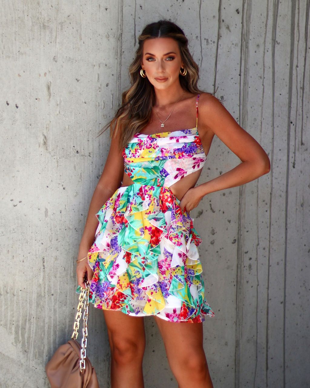 Gracelyn Floral Cutout Ruffle Mini Dress - Multi - FINAL SALE sold by Vici