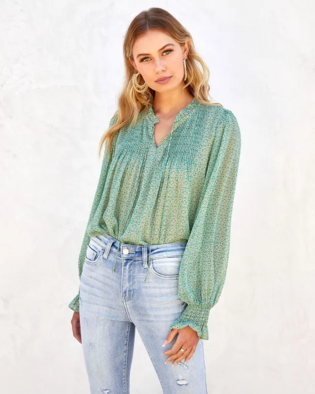 Juliana Printed Ruffle Trim Top sold by Vici