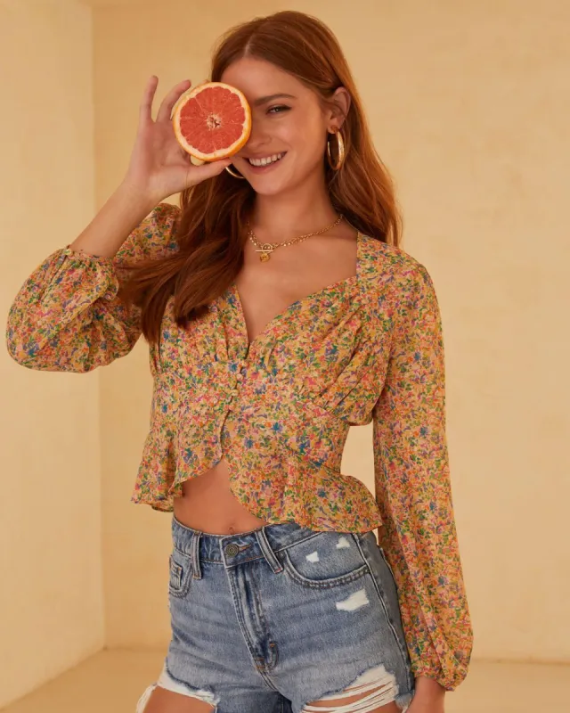 Garden Harvest Smocked Long Sleeve Top sold by Vici