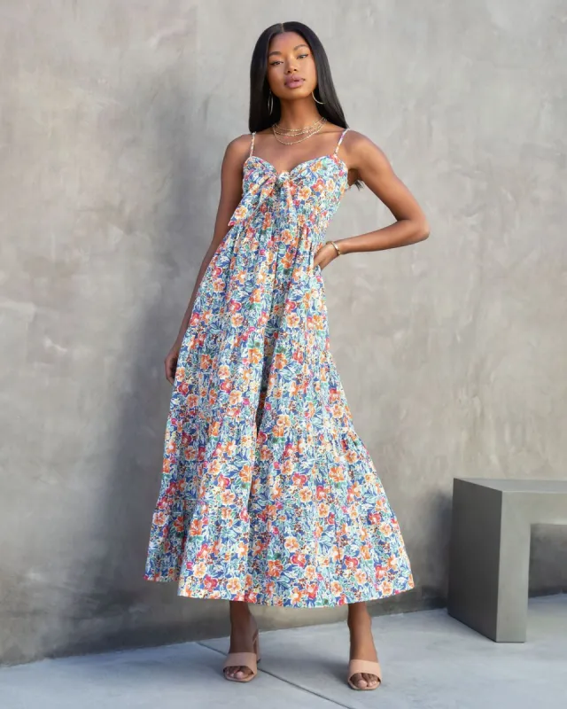 Bethany Floral Front Tie Tiered Maxi Dress sold by Vici