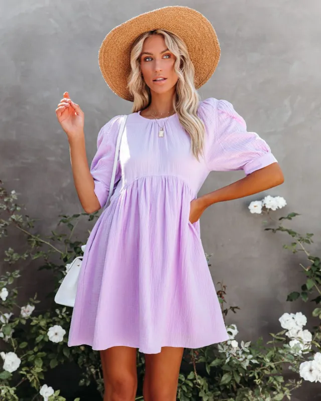 Amber Cotton Pocketed Puff Sleeve Dress - Lavender - FINAL SALE made by Vici