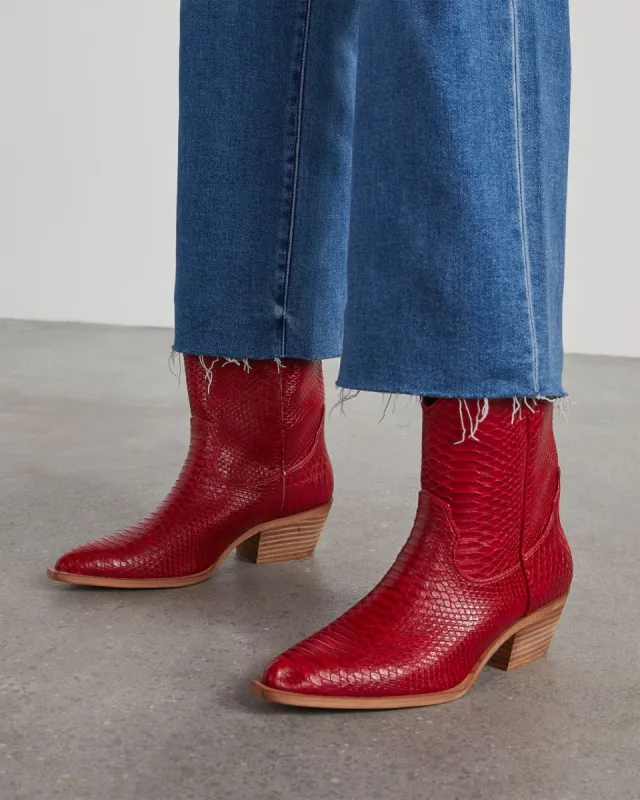 Hot Stepper Faux Leather Western Bootie - Red made by Vici