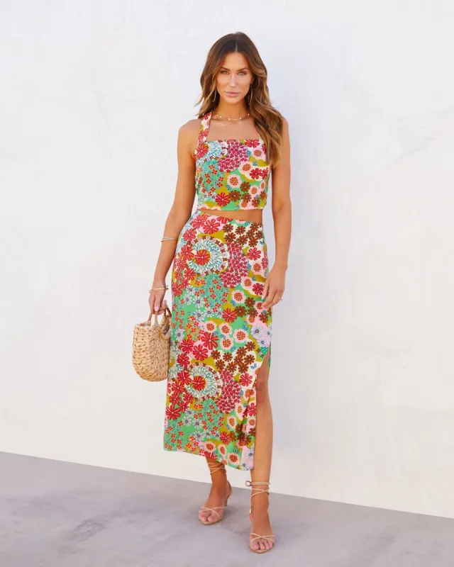 Tokyo Floral Slit Midi Skirt sold by Vici