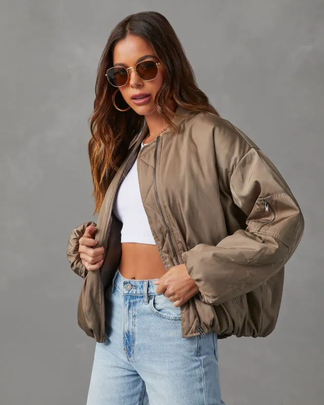 Mckenna Oversized Bomber Jacket - Olive sold by Vici