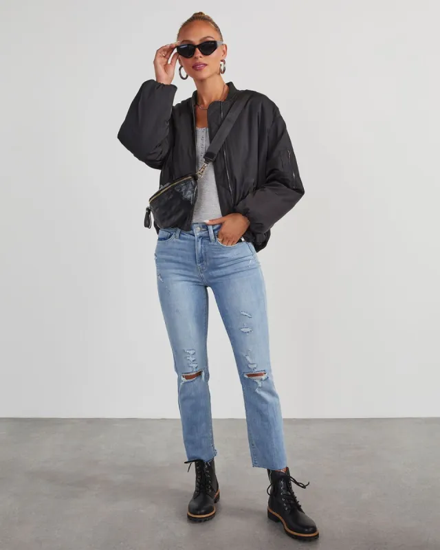 Mckenna Oversized Bomber Jacket - Black sold by Vici