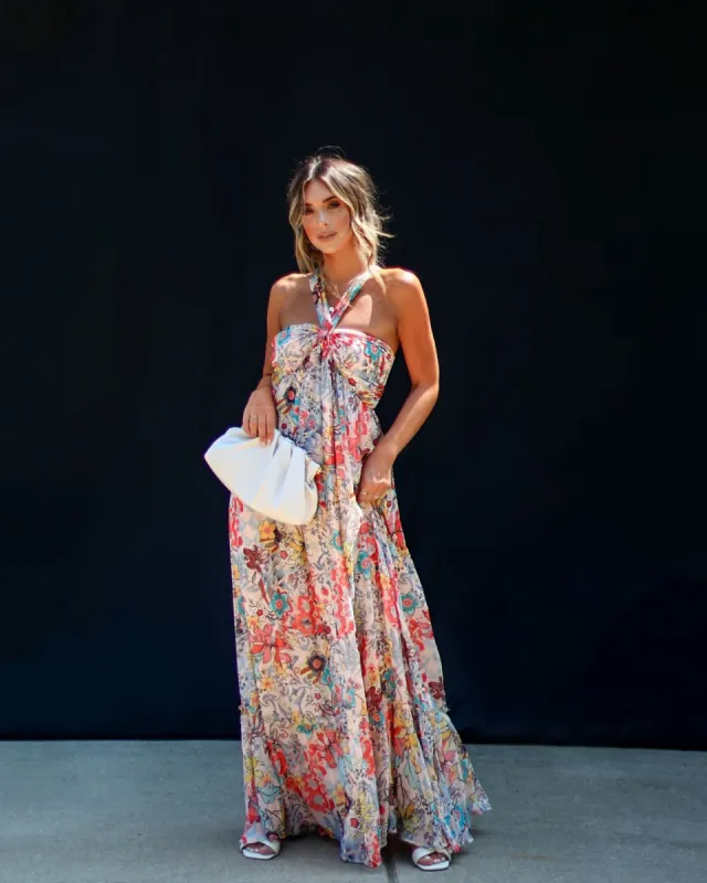 Marisa Floral Halter Maxi Dress sold by Vici