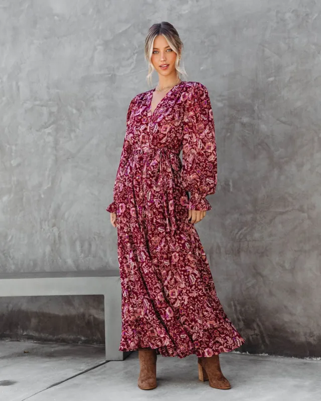Plenty To Celebrate Floral Metallic Tiered Maxi Dress sold by Vici