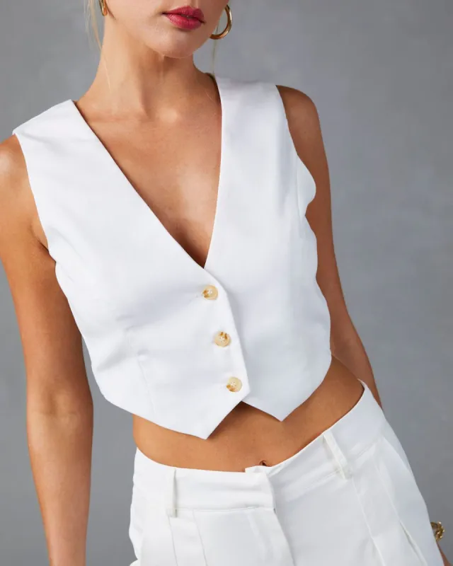 Right On Cue Cropped Vest - White - SALE sold by Vici