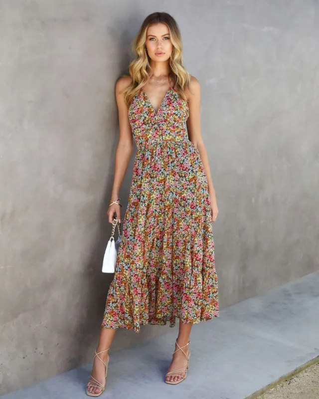 Bobby Floral Halter Midi Dress sold by Vici