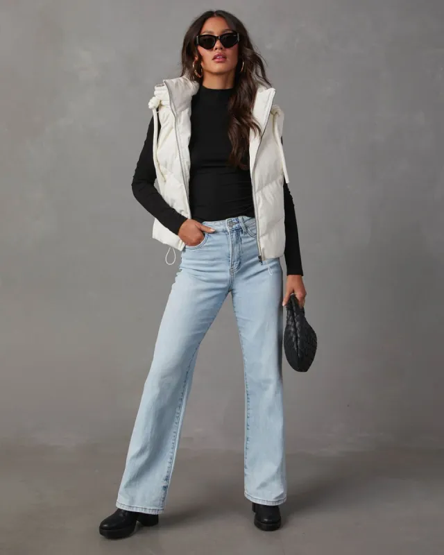 Shelton Pocketed Hooded Faux Leather Puffer Vest - Cream sold by Vici