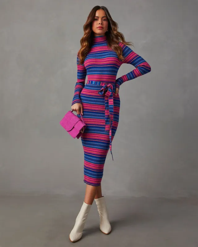 Persephone Striped Midi Sweater Dress - Blue/Fuchsia made by Vici
