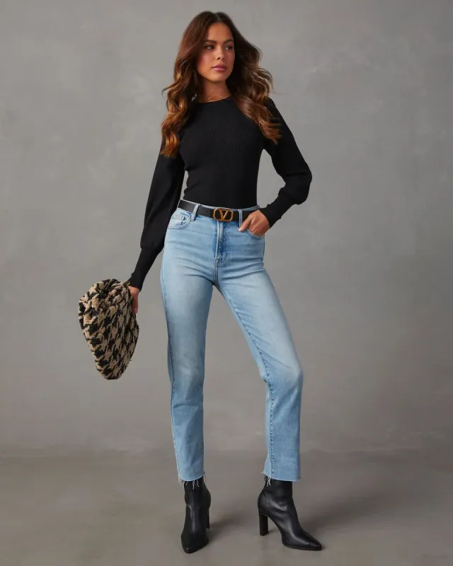 Carsian Ribbed Puff Sleeve Sweater - Black sold by Vici