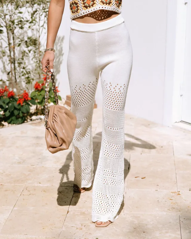 Chella Bound Cotton Blend Crochet Knit Flare Pants - Ivory - FINAL SALE sold by Vici