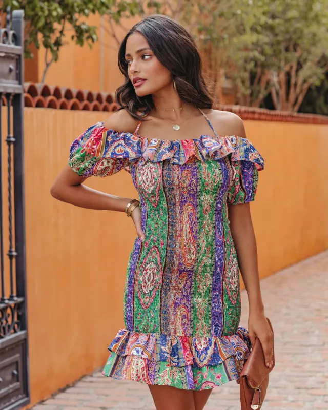 Grazie Paisley Halter Smocked Mini Dress sold by Vici