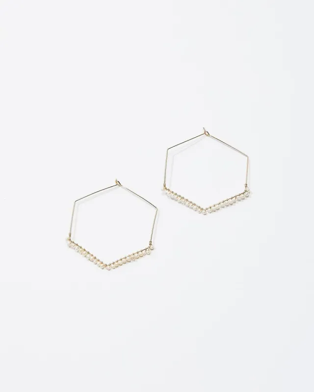 Glitz Pearl Hexagon Hoops sold by Vici