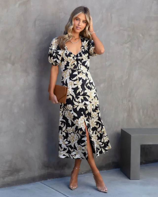 Estella Floral Puff Sleeve Midi Dress sold by Vici