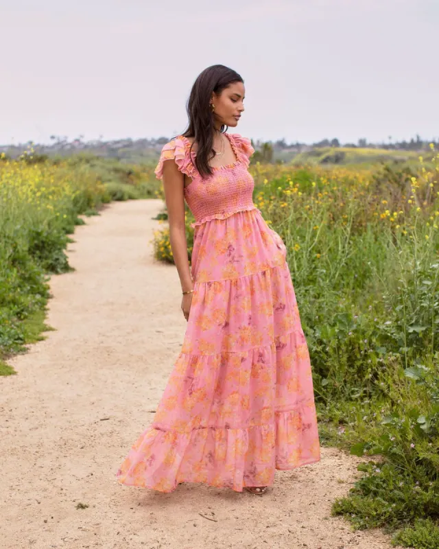 Florencia Floral Smocked Tiered Maxi Dress sold by Vici