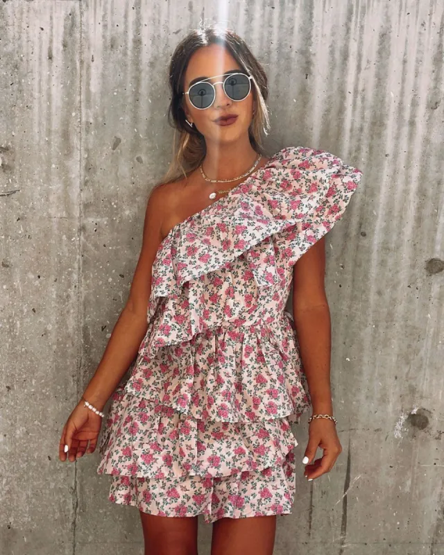 Secret Admirer One Shoulder Ruffle Floral Mini Dress - FINAL SALE sold by Vici