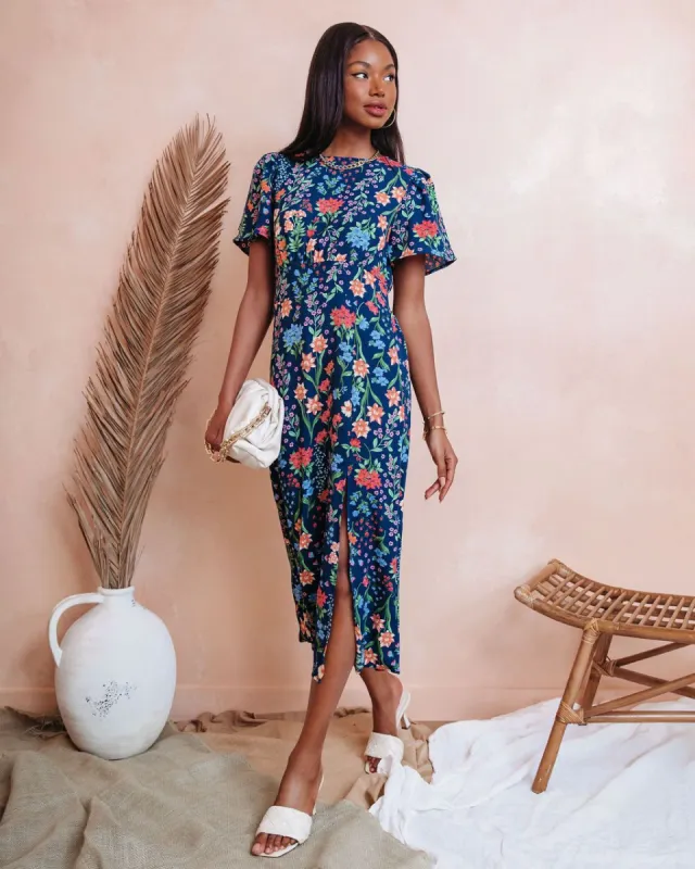 Pipper Floral Front Slit Midi Dress sold by Vici