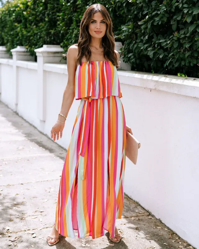 Brighten My Day Striped Strapless Maxi Dress sold by Vici