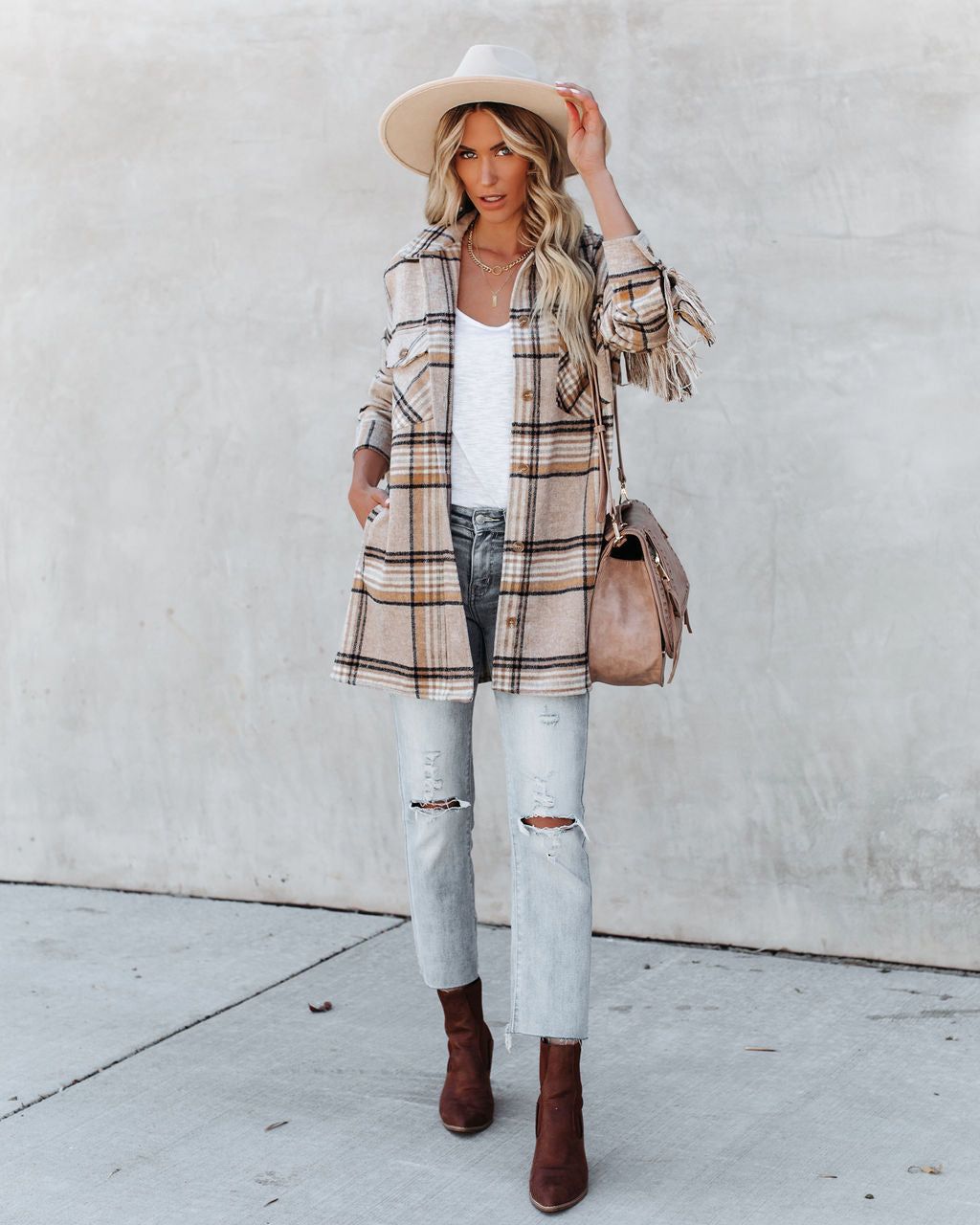 Give Thanks Pocketed Fringe Plaid Coat sold by Vici product image thumbnail 2
