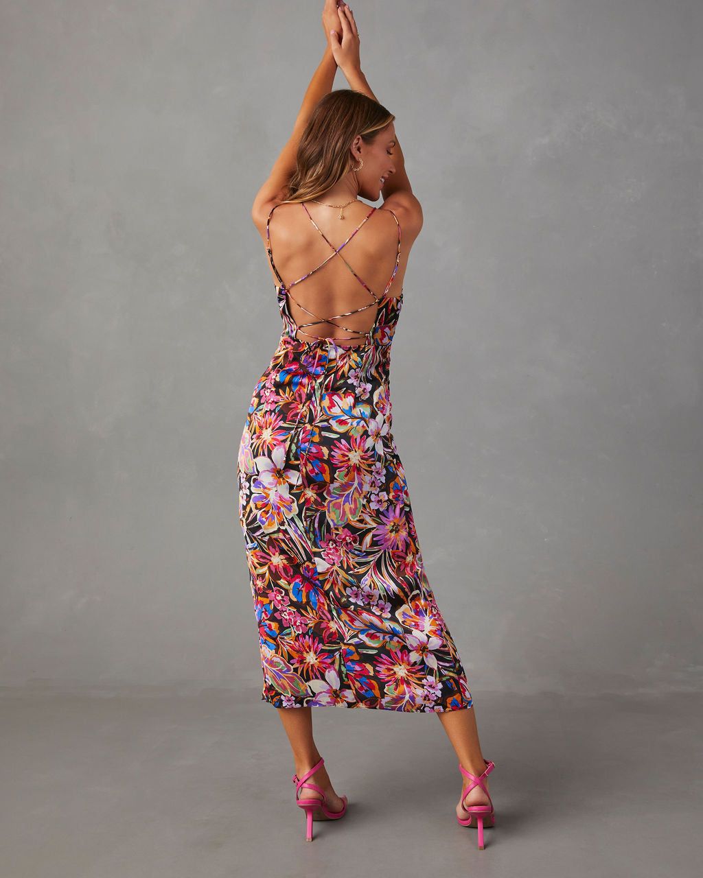 Date To Remember Satin Floral Wrap Midi Dress - Multi sold by Vici product image thumbnail 4