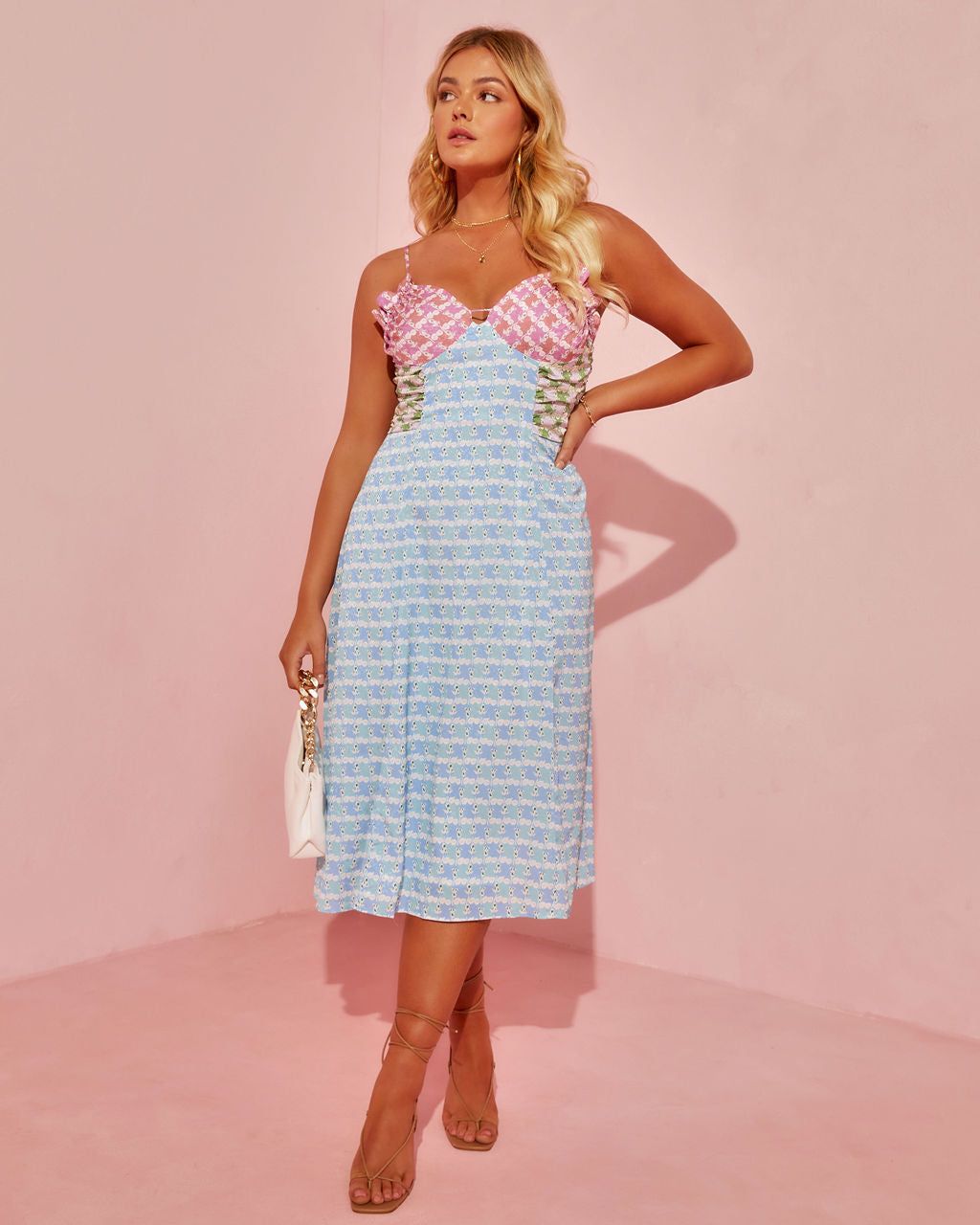 Summer Lover Floral Ruffle Trim Midi Dress sold by Vici