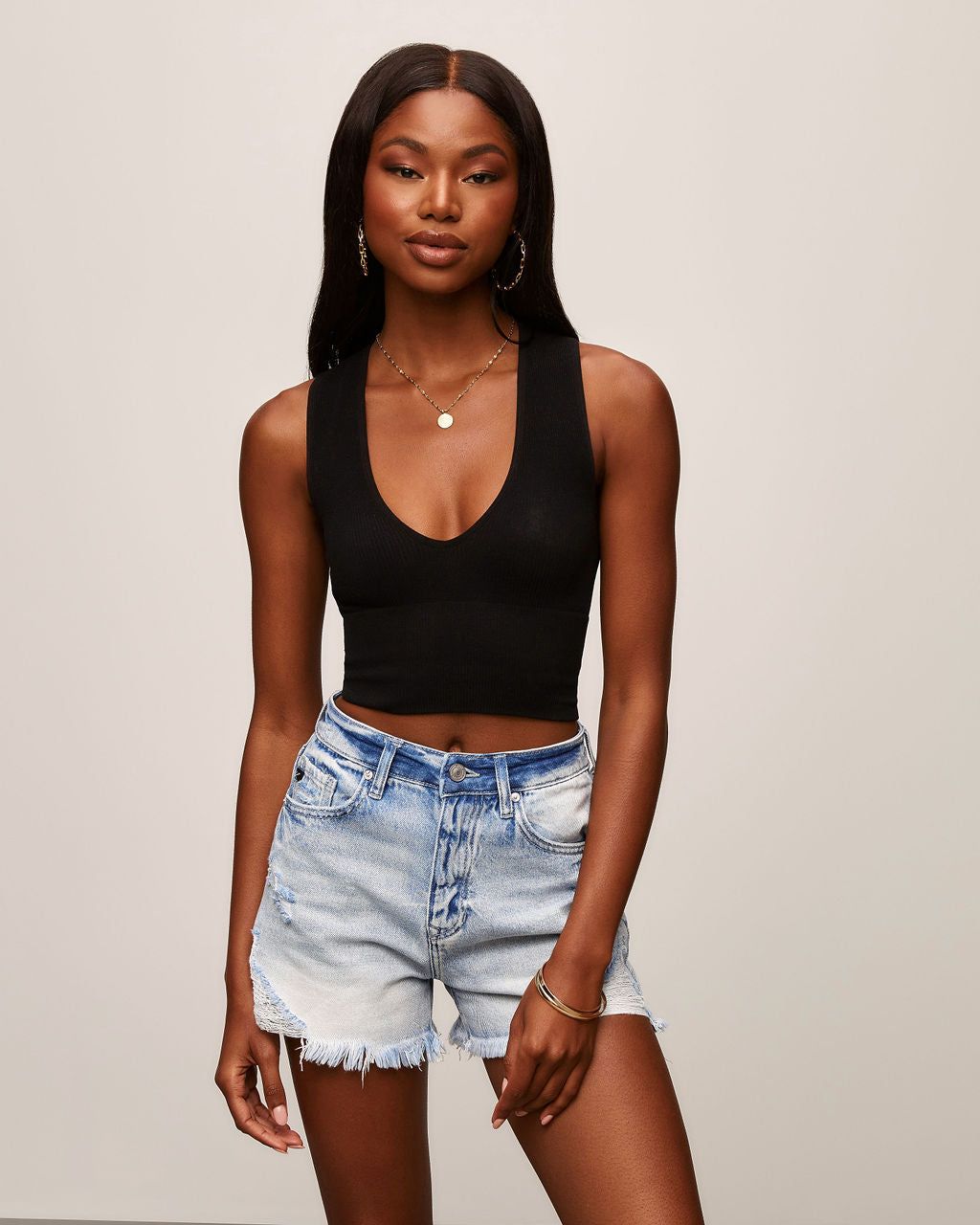 Gigi Ribbed V-Neck Crop Tank - Black - FINAL SALE sold by Vici product image thumbnail 3