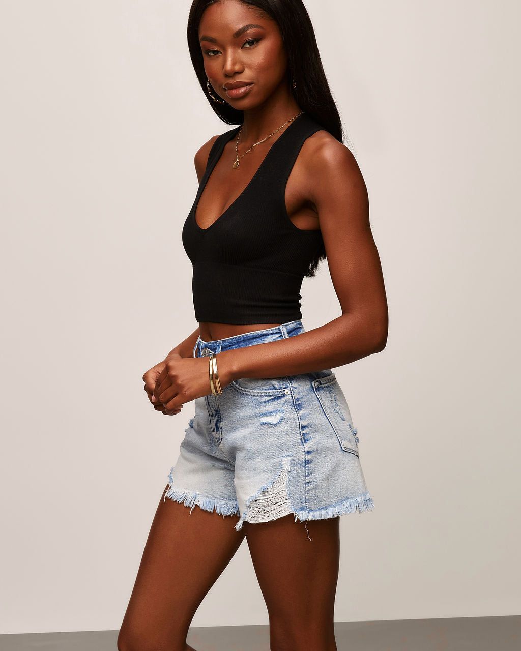 Gigi Ribbed V-Neck Crop Tank - Black - FINAL SALE sold by Vici product image thumbnail 4