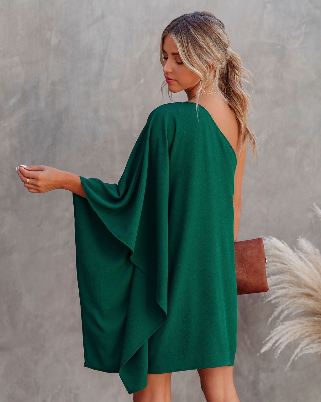 Side To Side One Shoulder Statement Dress - Hunter Green - FINAL SALE sold by Vici product image thumbnail 2