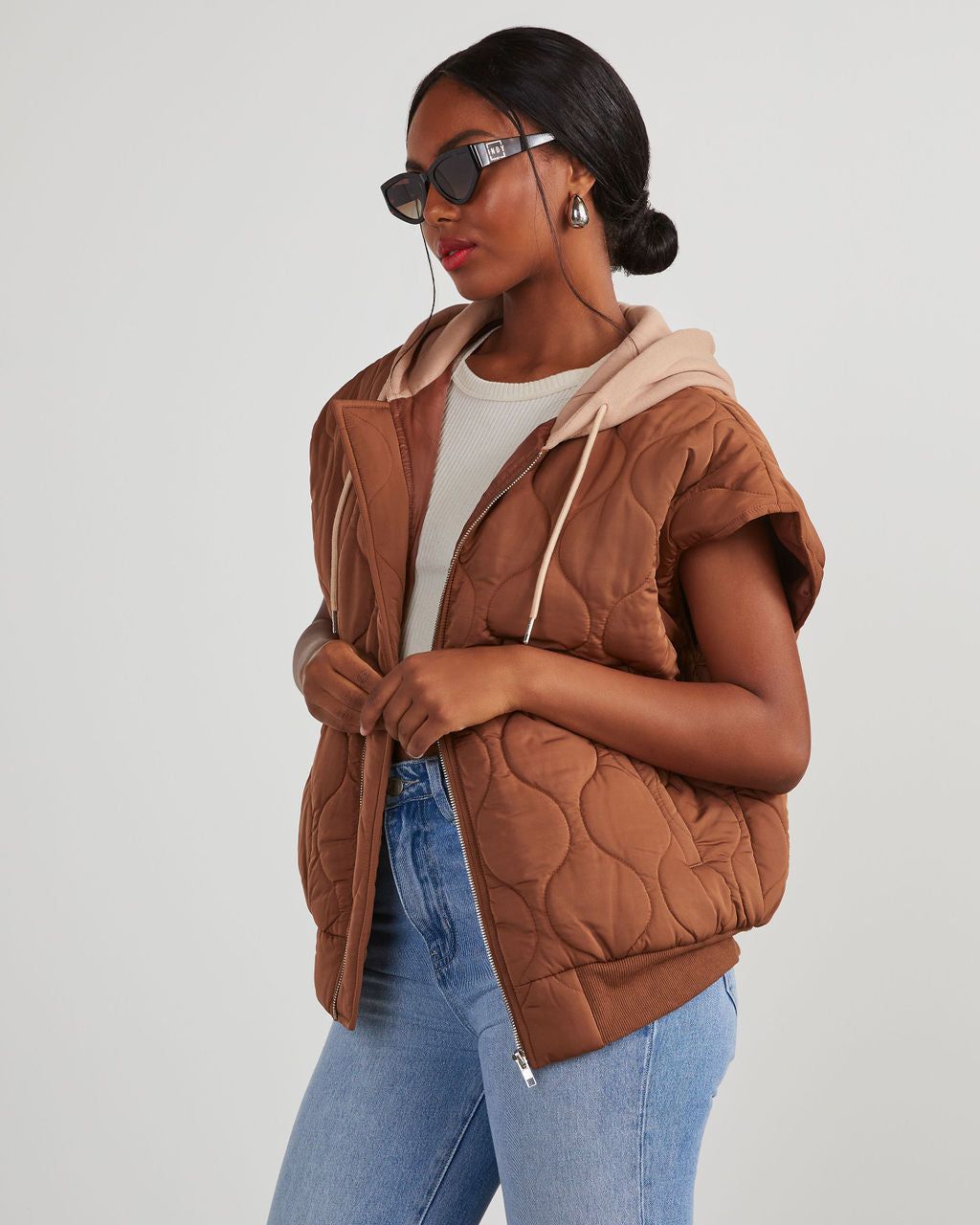 Fall And Forever Hooded Puffer Vest - Tan sold by Vici product image thumbnail 3