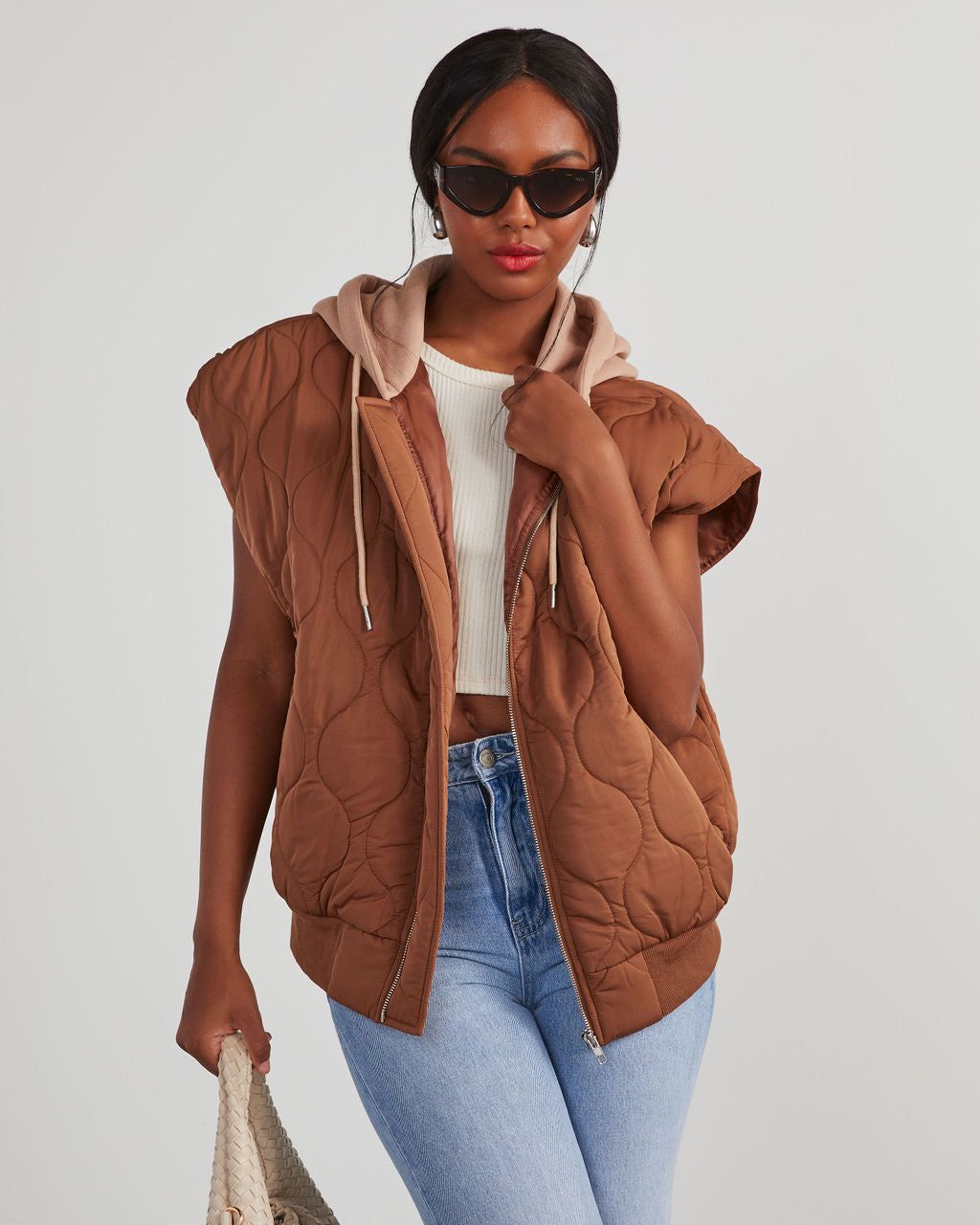 Fall And Forever Hooded Puffer Vest - Tan sold by Vici product image thumbnail 2
