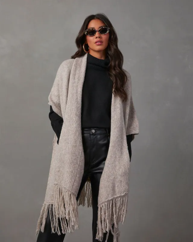 Yonta Fringe Poncho - Oat sold by Vici