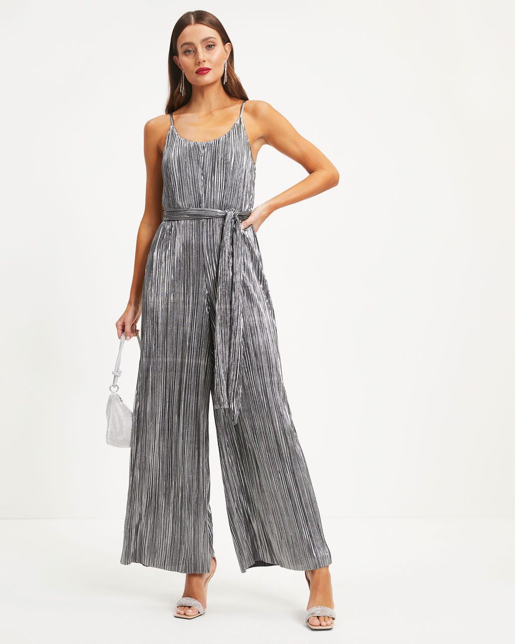 Beyond Infinity Metallic Plisse Jumpsuit sold by Vici