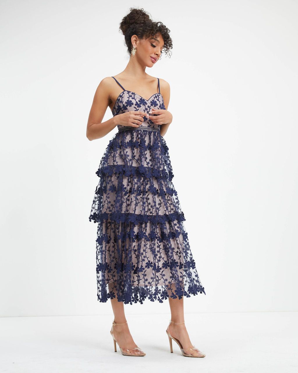 Pascal Tiered Crochet Lace Midi Dress sold by Vici
