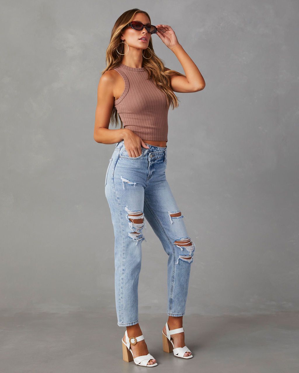 Tyrique High Rise Distressed Straight Leg Jeans sold by Vici product image thumbnail 4