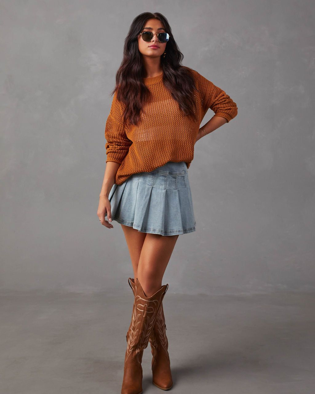 Stratton Open Stitch Sweater - Caramel sold by Vici