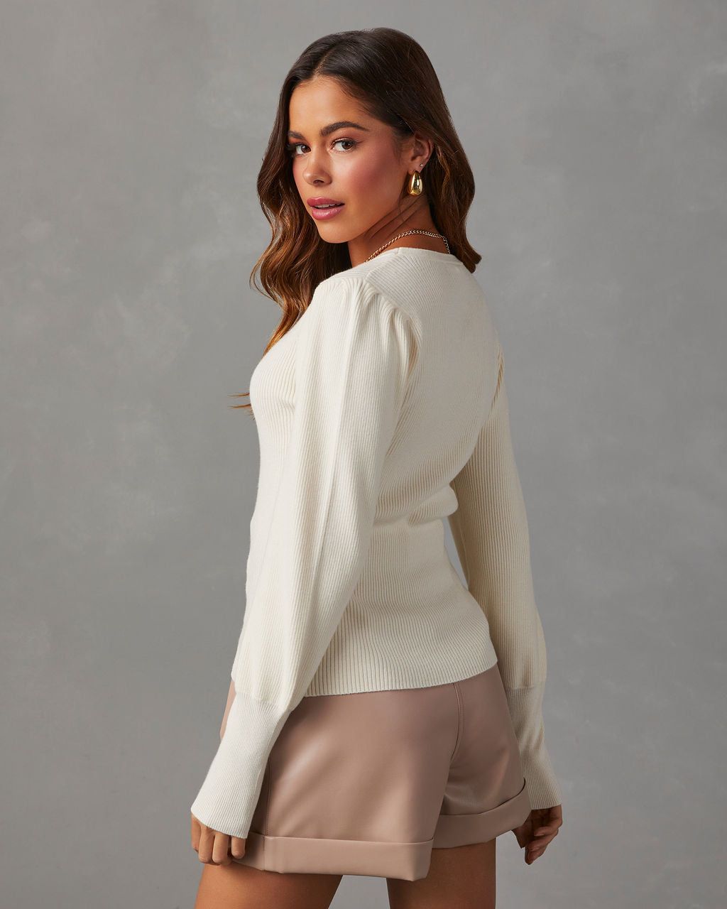 Carsian Ribbed Puff Sleeve Sweater - Oat sold by Vici product image thumbnail 4
