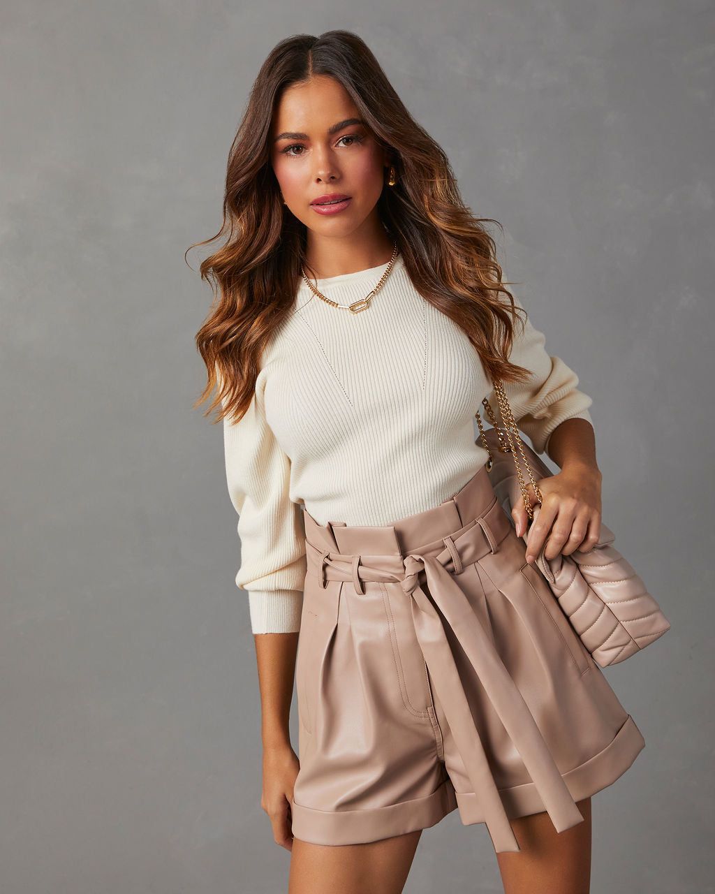 Carsian Ribbed Puff Sleeve Sweater - Oat sold by Vici product image thumbnail 5