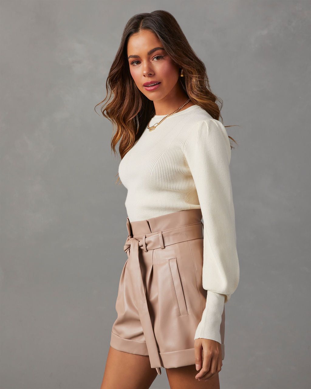 Carsian Ribbed Puff Sleeve Sweater - Oat sold by Vici product image thumbnail 3