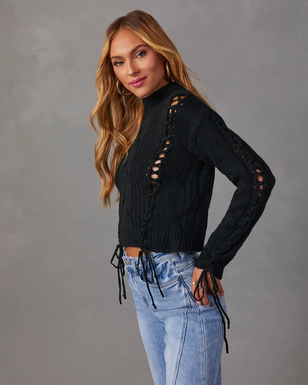 Camelia Mock Neck Lace Up Sweater sold by Vici product image thumbnail 3