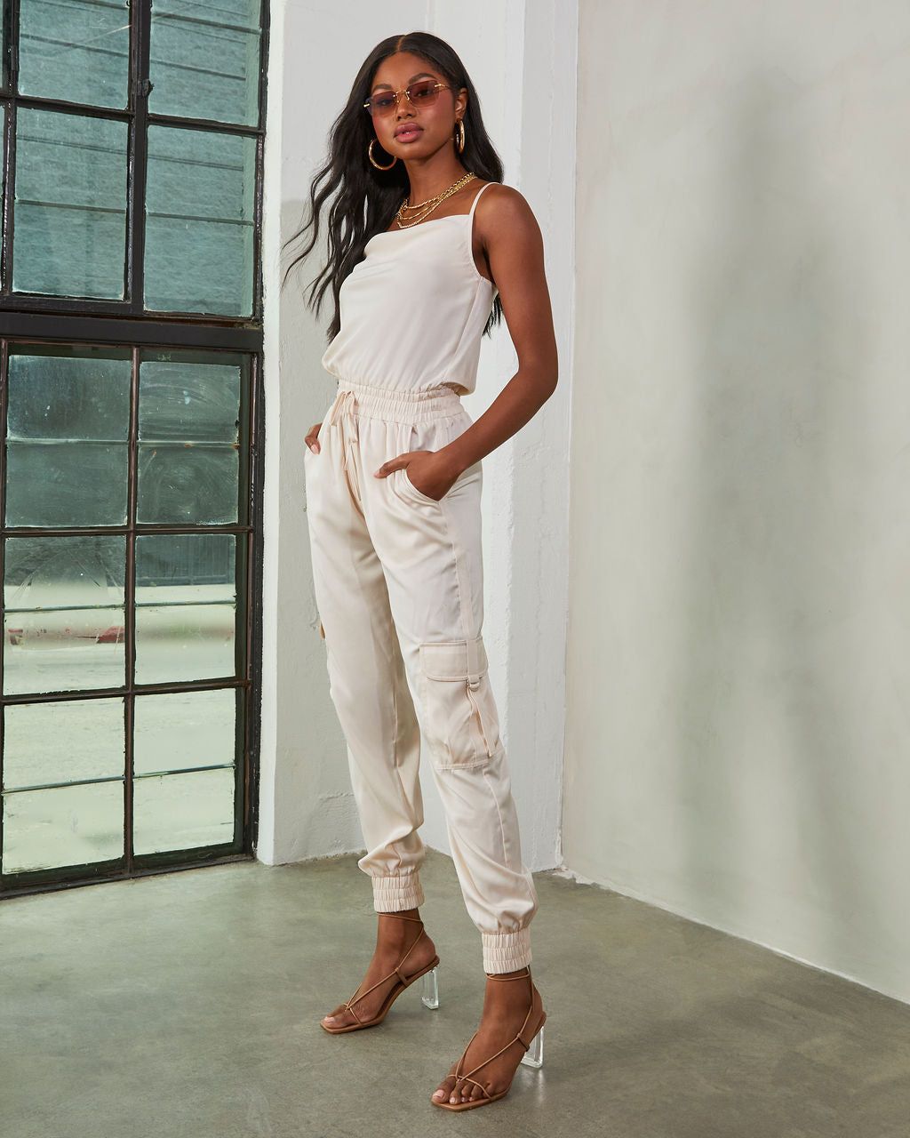 Ornella Satin Cargo Jumpsuit sold by Vici product image thumbnail 4