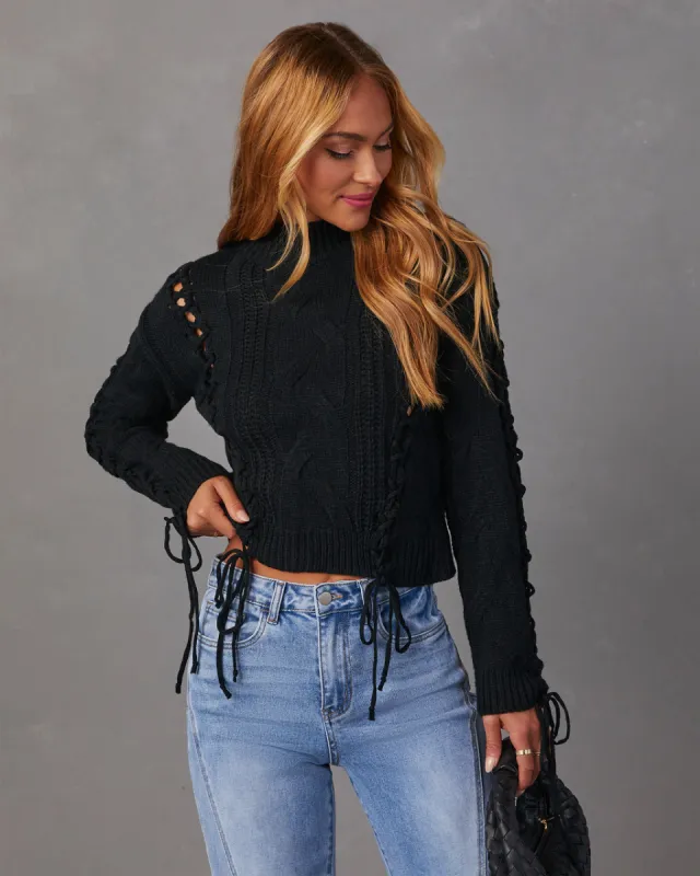 Camelia Mock Neck Lace Up Sweater sold by Vici