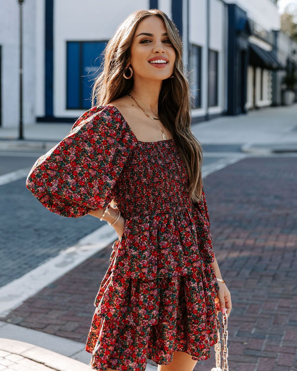Salma Smocked Floral Tiered Babydoll Dress - FINAL SALE sold by Vici product image thumbnail 6