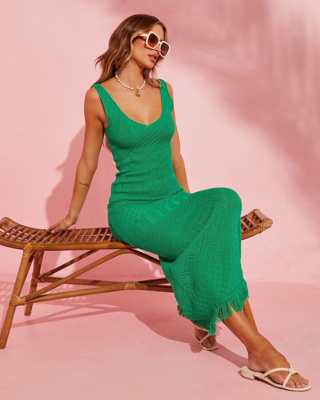 Cassidi Crochet Knit Maxi Dress - Green - SALE sold by Vici product image thumbnail 7